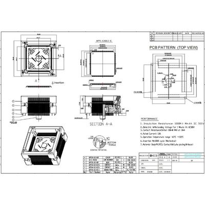 QFP176 Flip-Top Aging Socket, 0.5mm Pitch, 125°C High Temp, Chip Body 24X24mm (Excl Pins), 26X26mm (Incl Pins)
