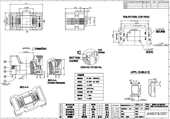 Sop8 Aging Seat Lower Pressure Bullet Structure Pin Spacing 1.27mm Body 7.5mm High Temperature Resistance Test Seat Fixt